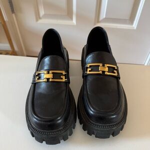 Black leather chunky loafers